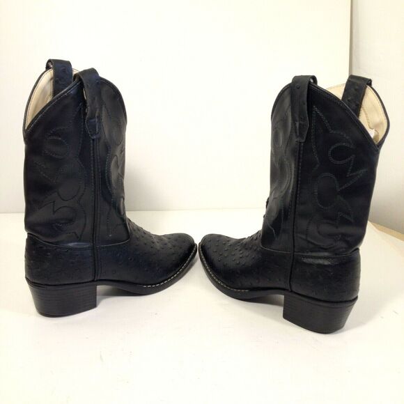 A Jama Product Black Leather Cowboy Western Pull On Boots Kids Style OJ 9110 030 - Picture 8 of 11